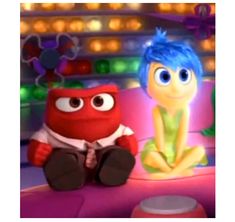 an animated character sitting next to another character