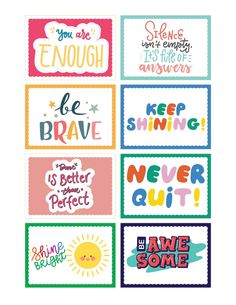 the words and phrases in different colors are shown on this card, which reads be brave