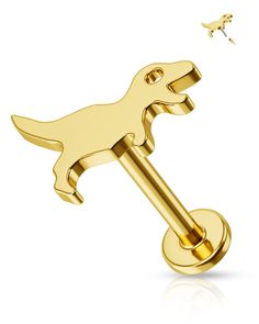 an image of a gold colored dog on a barbell ring with a tiny bird flying by