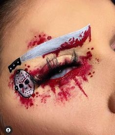 Spooky Make Up Looks, Scream Make Up Looks, Jason Makeup Halloween, Halloween Makeup Looks 2022, Jason Voorhees Makeup, Friday The 13th Makeup, Halloween Makeup Eyeshadow, Halloween Eye Looks, Halloweenmakeup Ideas