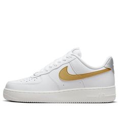 (WMNS) Nike Air Force 1 '07 'White Metallic Gold' DD8959-106 (AF1/SNKR/Skate/Casual/Low Top/Women's) Nike Air Force 1 07, Nike Air Force 1, Air Force 1, Metallic Gold, Nike Air Force, Low Top, Air Force, Gold Metal, Nike Air