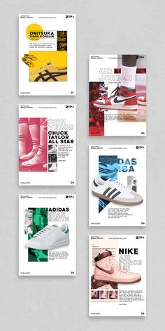 four different magazine pages with shoes on them