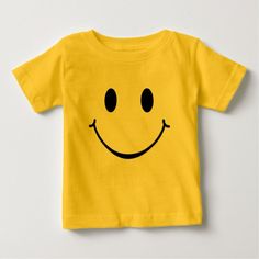 Happy Face Baby T-Shirt Playful White T-shirt With Smiley Face, Fun Cotton T-shirt With Smiley Face, Playful White Top With Smiley Face, Funny Smiley Face T-shirt For Summer, White Playful T-shirt With Smiley Face, White Smiley Face T-shirt, Funny White T-shirt With Smiley Face, Funny Smiley Face Summer T-shirt, Cute Cotton Tops With Smiley Face