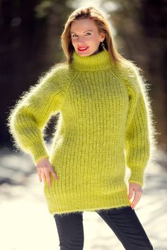 Ready to ship mohair sweater by SuperTanya Brand:  SuperTanya; Style: hand knitted mohair sweater; Material: premium class mohair; Color: Green; Design: Ribbed design mohair sweater; Size M-L Body length, measured from the shoulder top to the bottom end: 29.1" / 74 cm; Chest width, measured at the back, between the underarms: 21.3″ / 54 cm; Sleeve length, measured from the neckline to the end of the cuff: 27.6″ / 70 cm Net weight: 0.980kg. The lady modeling is 5'8'' (174 cm) tall, bust 34.6 inch Fitted Mohair Sweater With Soft Knit, Fitted Mohair Soft Knit Sweater, Fitted Soft Knit Mohair Sweater, Fitted Mohair Knitted Sweater, Fuzzy Mohair Sweater, Sweater Handmade, Fuzzy Pullover, Mohair Sweater, Sweater Material