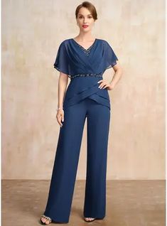 JJ's House Pleated Sequins Beading Chiffon V-Neck Fall Spring Summer Winter Separates Jumpsuit/Pantsuit Plus General No Leg Slit Back Zip Scoop Two-Piece Elegant Black Tie Navy Blue Height:5.8ft（176cm） Bust:32in（82cm）Waist:24in（61cm）Hips:35in（89cm） No Floor-Length B. #JJ's House #Pleated #Sequins #Beading #Chiffon #VNeck #Fall #Spring #Summer #Winter #Separates #JumpsuitPantsuit #Plus #General #NoLegSlit #BackZip #Scoop #TwoPiece #Elegant #BlackTie #NavyBlue #No #FloorLength #B Mother Of Bride Pantsuit, Mother Of The Groom Pants Outfits, Simple Mother Of The Bride Dresses Summer, Mother Of The Bride Pants Outfit, Bride Jumpsuit, Elegant Jumpsuit, Hairstyle Hairstyle, Chiffon Jumpsuit, Ruffle Beading