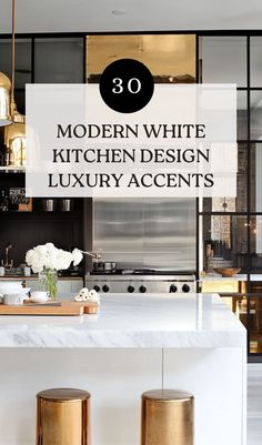 modern white kitchen design with gold accents