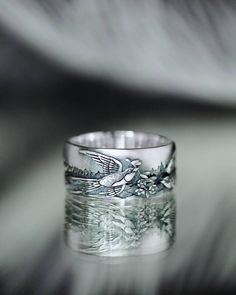 Amazing birds!  How beautiful swifts are. Couples in love building their nest.  Ring width 11 mm  Sterling Silver Handmade from my sketch Bird Ring, Bird Rings, Silver Jewelry Rings, Handmade Rings, Little Bird, Flower Ring, Blue Bird, Handmade Silver, Rings Statement