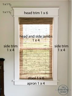 the measurements for a window with blind and side jambs on it, including 1x4