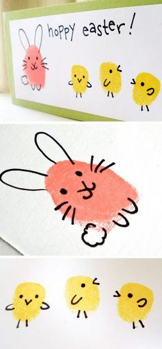 an easter card with the words happy easter written on it and four little chicks drawn in different colors