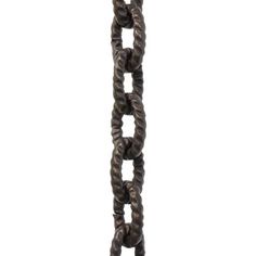 a long metal chain is shown on a white background