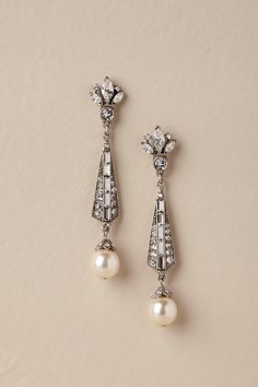 BHLDN's Ben-Amun Spire Earrings in Pearl Formal Silver Pearl Drop Earrings, Classic Silver Pearl Earrings For Wedding, Silver Classic Pearl Earrings For Wedding, Classic Jeweled Jewelry For Formal Occasions, Exquisite Silver Pearl Earrings For Anniversary, Formal Silver Pearl Bridal Earrings, Silver Jeweled Jewelry For Anniversary, Nickel Free Silver Bridal Earrings For Anniversary, Formal Silver Jeweled Jewelry