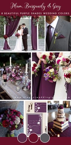 a collage of photos with purple and red wedding colors