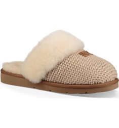 UGG Cozy Knit Genuine Shearling Slipper, Main, color, CREAM Ugg Cozy Knit Slippers, Ugg Cozy, Knit Slippers, Best Slippers, Slippers Online, Shearling Slippers, Wooden Clogs, Ugg Slippers, Knitted Slippers