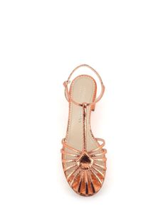 Copper craquelé leather T-bar Sandal from Antonio Barbato, featuring a pointed toe and a side buckle fastening. Leather sole. Heel: 5 cmComposition: Leather Italian Shoes, Marine Serre, Sneaker Wedge, Yoga Wear, Manolo Blahnik, Luxury Boutique, Valentino Garavani, Miu Miu, High Heel Shoes