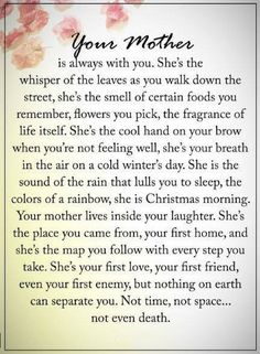 the poem for mother's day with pink flowers and text on white paper background