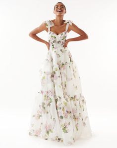 فستان زهري, Milla Dresses, Tie Strap Dress, Sheer Sleeve Dress, Floral Gown, Bridesmaid Dresses Online, Usa Dresses, Spring Floral Dress, Apple Blossom