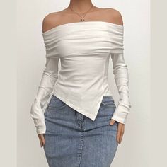 Please refer to our sizing chart for a guideline when choosing a size. 5 business days order processing time. 90% polyester 10% spandex Trendy Fitted Tops, White Off The Shoulder Top Outfit, One Shoulder Top Outfit, Of Shoulder Top, Off Shoulder Top Outfit, Shoulder Off Top, Off The Shoulder Top Outfit, Shoulder Tops Outfit, Off Shoulder Long Sleeve Top