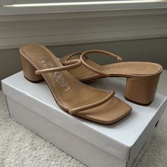 Pretty Tan Leather Strappy Sandal Nib Low Block Heel Pretty Tan, Calvin Klein Shoes, Low Block Heels, Heel Sandal, Block Heels Sandal, Strappy Sandals, Womens Calvin Klein, Tan Leather, Women's Shoes Sandals