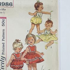 two children's dresses and one baby's dress are shown in three different styles