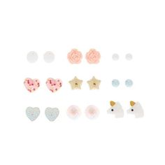 Add some girly accents to your ears with this set of super cute earrings! This stud earring set includes hearts, unicorns, stars, flowers, and more! Finish: Silver-tone Closure: Post back Pack Size: 9 Material: Metal - Claire's Sweet & Sparkling Stud Earrings - Pink, 9 Pack Size: one size.  Gender: female.  Age Group: kids. Teen Earrings, Crown Hair Clip, Amazing Earrings, Sensitive Ears Earrings, Piercing Kit, Flower Crown Hairstyle, 10 Birthday, Photo Frame Gift, Christmas Sack