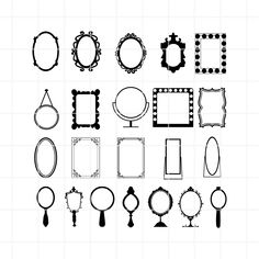 a set of various frames and mirrors for photoshopped in black on a white background