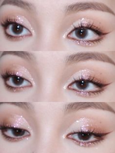 Brown Eyeliner Eye Makeup. Almond Eye Makeup Aesthetic, Pink Doe Eye Makeup, Bear Eyeliner, Seventeen Eye Makeup, Pink Makeup Brown Eyes, Pink And Brown Makeup, Roundish Almond Eyes Makeup, Brown And Pink Makeup