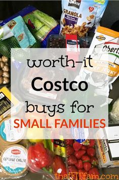 the words worth - it costo buys for small families are overlaid by food