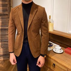 British Style Slim Fit Corduroy Blazer Suit
Size Chat： Casual Brown Blazer, Brown Blazer Outfit Men, Tweed Jacket Style, Formal Dress For Men, Brown Dresses Formal, Brown Note, Beige Fashion, Classy Suits, Man Blazer