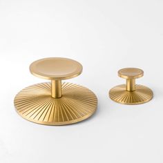 two brass knobs on a white background