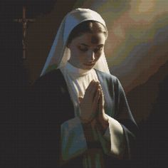 a woman with her hands folded in prayer