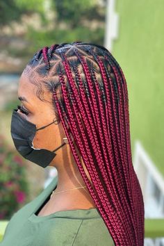 Red Box Braids Burgundy Box Braids, Red Box Braids, Baby Girl Hairstyles Curly, Big Box Braids Hairstyles, Feed In Braids Hairstyles, Box Braids Hairstyles For Black Women, Braids Hairstyles Pictures, Braided Cornrow Hairstyles, Cute Box Braids Hairstyles