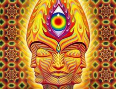 an image of a person's head with the sun in the center and colorful patterns around it