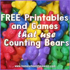 the words free printables and games that use counting bears