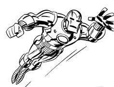 the iron man is flying through the air with his arms outstretched and legs spread out