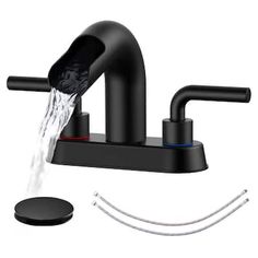 a black faucet with water coming out of it