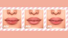 four pictures of different lips with the same amount of lipstick