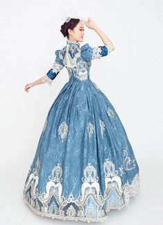 Blue Floral Rococo Marie Antoinette Dress Vintage Rococo Photography Clothing Reenactment Costume Rococo Photography, Marie Antoinette Dress, Masquerade Party Dresses, Marie Antoinette Dresses, Gothic Victorian Dresses, Rococo Dress, Fantasy Au, Antoinette Dress, Rococo Fashion