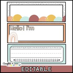 a printable label with the words hello, i'm and e