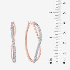 These sparkling 14K rose gold over silver hoop earrings, feature 32 Lab-Grown white diamonds. Their elegant design is a refreshing twist on the classic style, that's perfect for any occasion.Features: Quick ShipDiamond Clarity: I1-I2Earring Back: HingedSetting: NickStone Cut: RoundDiamond Color: G-HMetal Color: Two ToneEarring Length: 36mmEarring Width: 5.5mmRounded Carat Weight: 1/10 Ct. T.w.Care: Wipe CleanStone Type: 32 Lab Grown DiamondAuthenticity: Lab Grown DiamondBirthstone: April Birthst Rose Gold Hoop Diamond Earrings, Rose Gold Hoop Earrings For Anniversary, Small Hoop Rose Gold Earrings For Anniversary, Earrings Hoop, Silver Hoops, White Diamonds, Silver Hoop Earrings, White Diamond, Diamond White