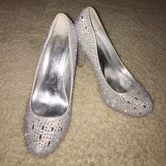 Homecoming Heels Used Once For A Quince Look Brand New Besides The Bottom Purchased For 65 Dollars + Tax But Just Trying To Down Size My Closet Open To Offer Bedazzled Round Toe Heels For Prom, Homecoming Heels, Silver Rhinestone Heels, Shoes Silver, Rhinestone Heels, Silver Shoes, Silver Rhinestone, Quince, Shoes Women Heels