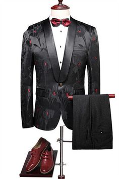 Button: Single Breasted Occasion: Prom Neckline: Shawl Lapel Material: Wool Pattern: Floral Piece: 2 Piece Pocket: With Flap Peak Lapel Tuxedo, Prom Men, Best Suits For Men, Suit Prom, Prom For Guys, Batman Suit, Prom Suits For Men, Prom Suit, Suit For Men