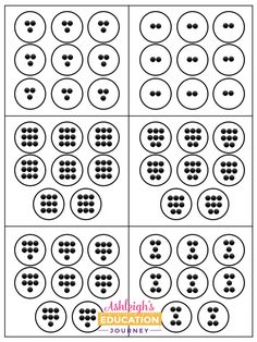 four squares with circles and dots on them