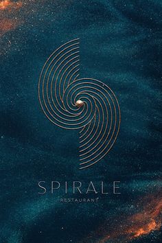 spirale restaurant logo on blue and gold background with stars in the sky above it