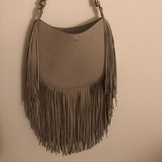 Tory Burch Suede Fringe Hobo Bag In French Gray. Christmas Gift. Never Been Worn Or Used. Just Isn’t My Style :/ Luxury Shoulder Bag With Fringe, Luxury Top Handle Shoulder Bag With Fringe, Luxury Fringe Tote Shoulder Bag, Elegant Hobo Bag With Tassels, Luxury Travel Shoulder Bag With Fringe, Luxury Fringe Shoulder Bag For Travel, Luxury Fringe Bag For Shopping, Elegant Fringe Bags For Daily Use, Elegant Travel Bags With Fringe