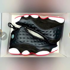 Nike Air Jordan Retro 13 Playoffs Black/Red Sz 17 Men 100% Authentic New In The Original Box Sporty Black Basketball Shoes With Contrast Sole, Black Sporty Basketball Shoes With Contrast Sole, Black Jordan Shoes With Rubber Sole, Black Mid-top Basketball Shoes With Contrast Sole, Mid-top Black Jordan Shoes With Contrast Sole, Black High-top Basketball Shoes With Contrast Sole, Black Mid-top Jordan Shoes With Contrast Sole, Black Sporty Jordan Shoes With Rubber Sole, Leather Lace-up Jordan Training Shoes