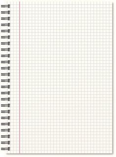 a spiral notebook with red lines on the page and blank paper in front of it