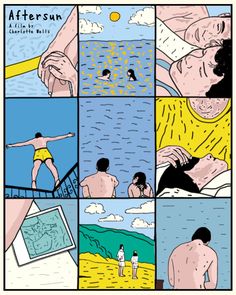 a comic strip with people swimming in the water and one person holding his arm out