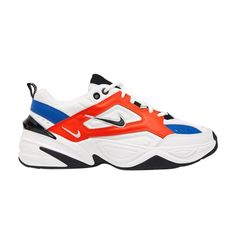 Find NIKE Wmns M2k Tekno 'team Orange on Editorialist. Nike revamped the Air Monarch silhouette with a technical upgrade to form the M2K Tekno. This ‘Team Orange’ colorway features blue and Team Orange overlays on its Summit White upper, which borrows from the Monarch 1 and Monarch 4. Black accents emerge on the heel counter and outsole, while the bulky foam midsole provides cushioning underfoot. M2k Tekno White, Nike M2k Tekno White, King Shoes, Nike M2k, Team Orange, The Monarch, Air Max 1, Black Accents, Saucony Sneaker