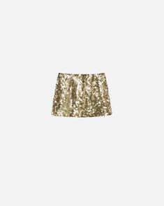 A-line mini skirt fully embroidered with golden sequins and set rhinestones—one for each sequin—that give this special garment extra sparkle. The mini skirt provides a bold, feminine touch for special-evening outfits that won't go unnoticed. Invisible zip fastening in the middle at the back. Gold Sequin Skirt Outfit, Bling Skirt, Golden Skirt, Sequin Skirt Outfit, Gold Sequin Skirt, Gold Skirt, Calf Length Skirts, A Line Mini Skirt, Evening Outfits