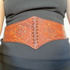 Vintage Tan Corset Belt Embossed Floral Geometric Floral Patterns Cottage Fest 40" L x 5" W Great statement piece - in great condition. No visible flaws. Corset Belt, Floral Geometric, Suspender Belt, Floral Patterns, Vintage Brown, Suspenders, Vintage Accessories, Belts For Women, Leather Craft